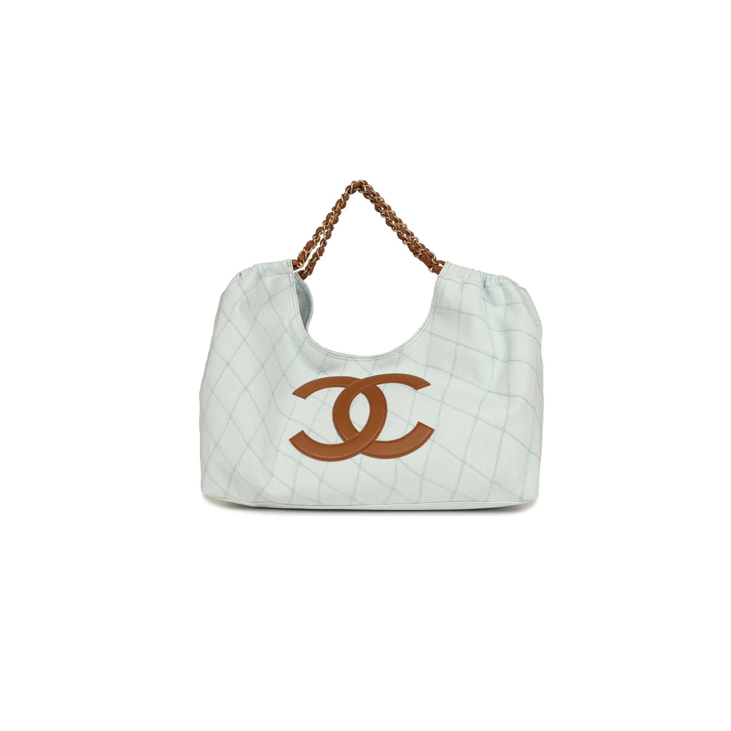 CHANEL MASTER MAXI COCO BEACH CAMBON HOBO BAG BLUE DENIM AND BROWN CALFSKIN BRUSHED GOLD HARDWARE (44*24*18cm)